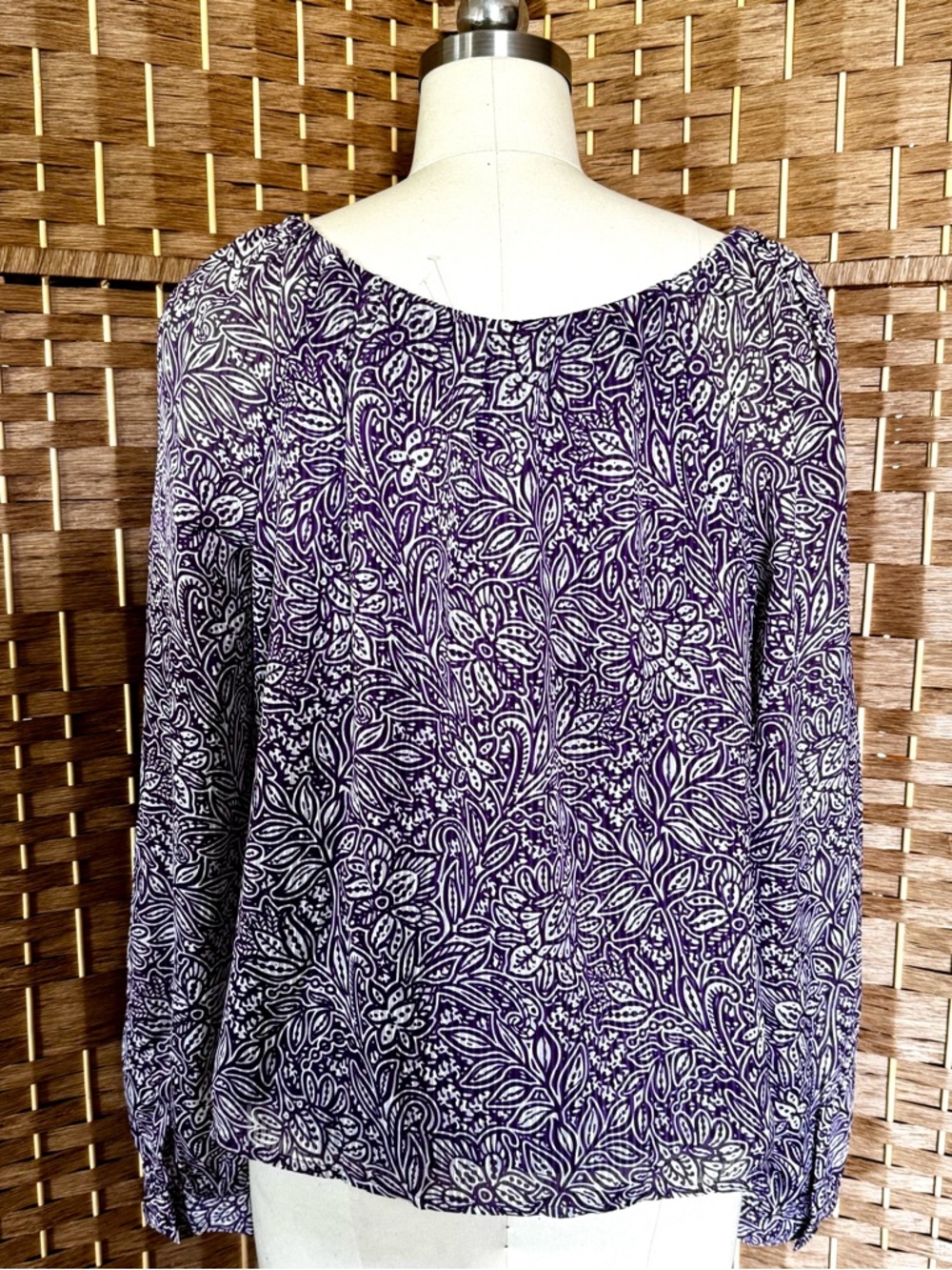 NWOT purple & white LOFT babydoll top M - Picture 6 of 12